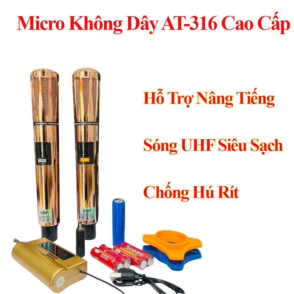 [VOUCHER 10%] Bộ 2 Micro Đa Năng Shure  AT316 Hàng USA Mẫu Mới 2024 , Chất Liệu Kim Loại Cao Cấp , Sóng Uhf Chống Hú Cực Tốt , Pin Sạc6-10H  Phù Hợp Cho Các Loa Kéo, Âm Li, Vang Số, Mixer Dàn Karaoke , Bảo Hành 1 Năm.