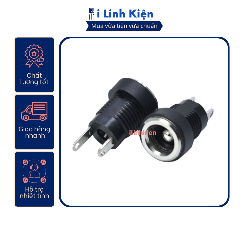 Jack nguồn DC cái 5.5x2.1mm sắt tròn DC-022B