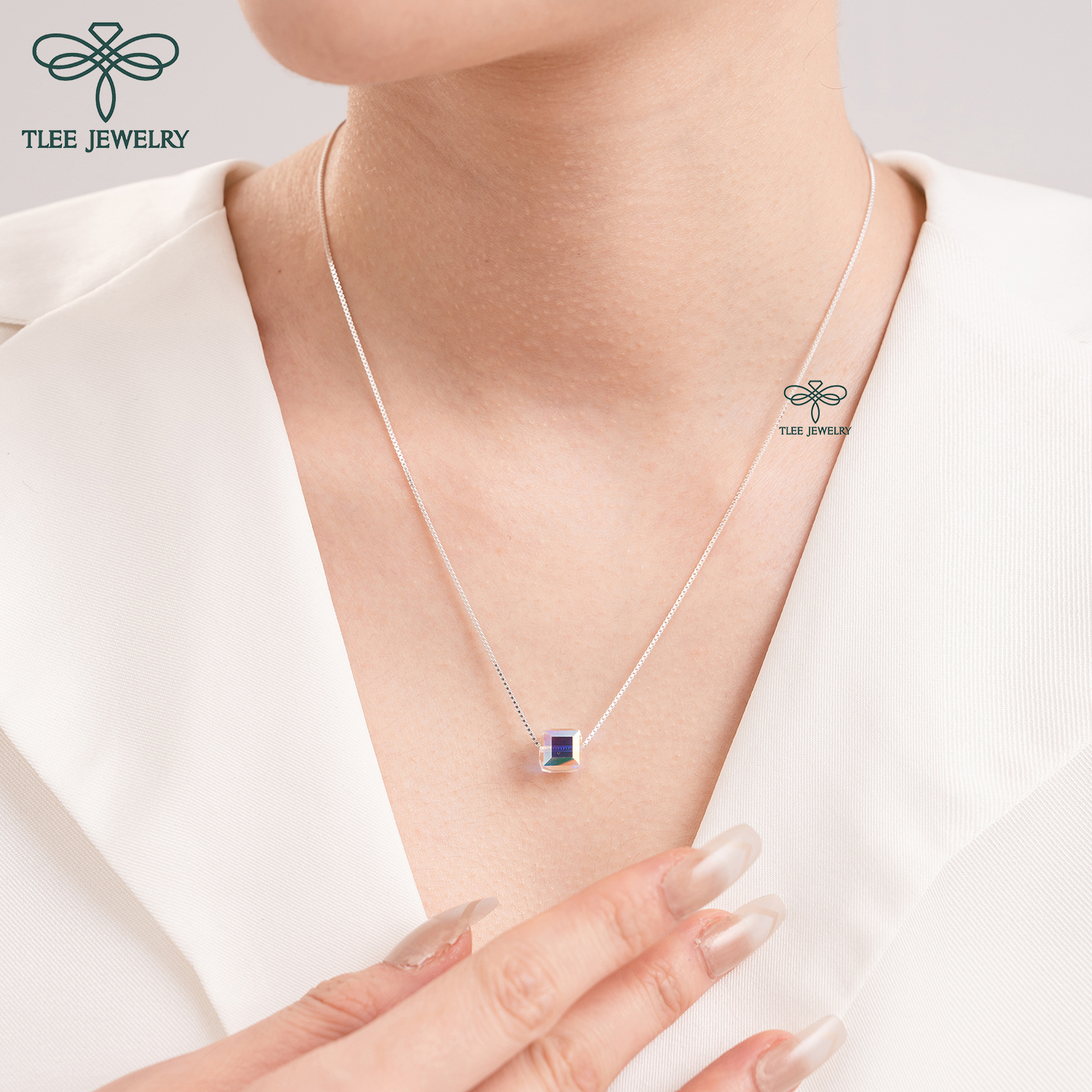 Dây chuyền bạc nữ TLEE hộp pha lê lấp lánh TleeJewelry D0130