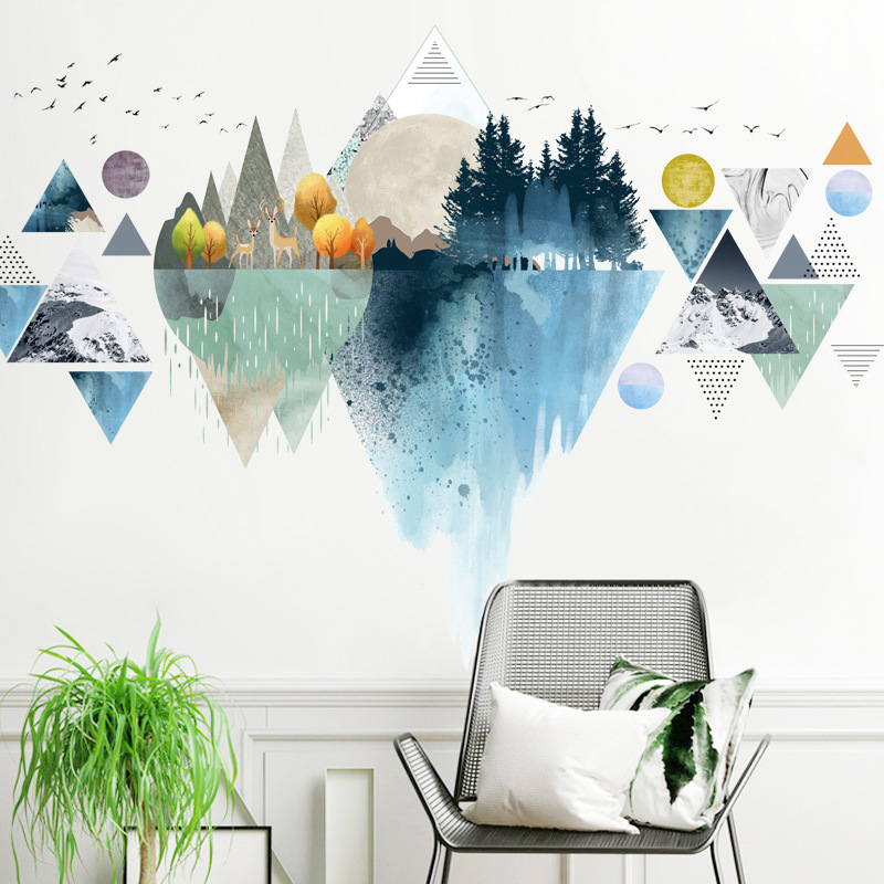 Decal dán tường núi non sắc màu