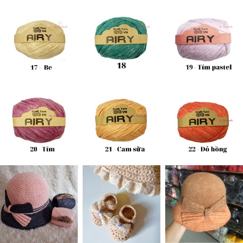 Sợi Airy 45gr móc mũ, túi nhẹ, đứng form