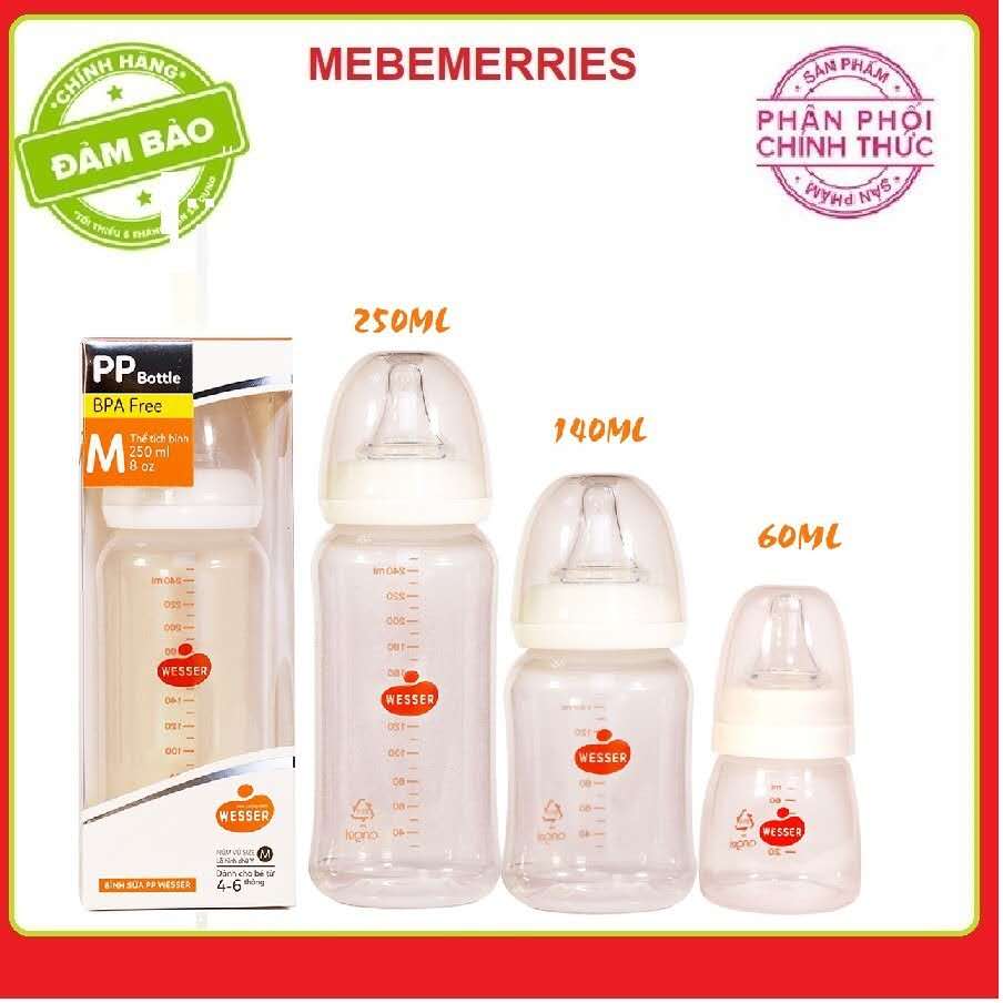[ Hàng công ty ] Bình Sữa Wesser Nano Silver Cổ Hẹp 250ml