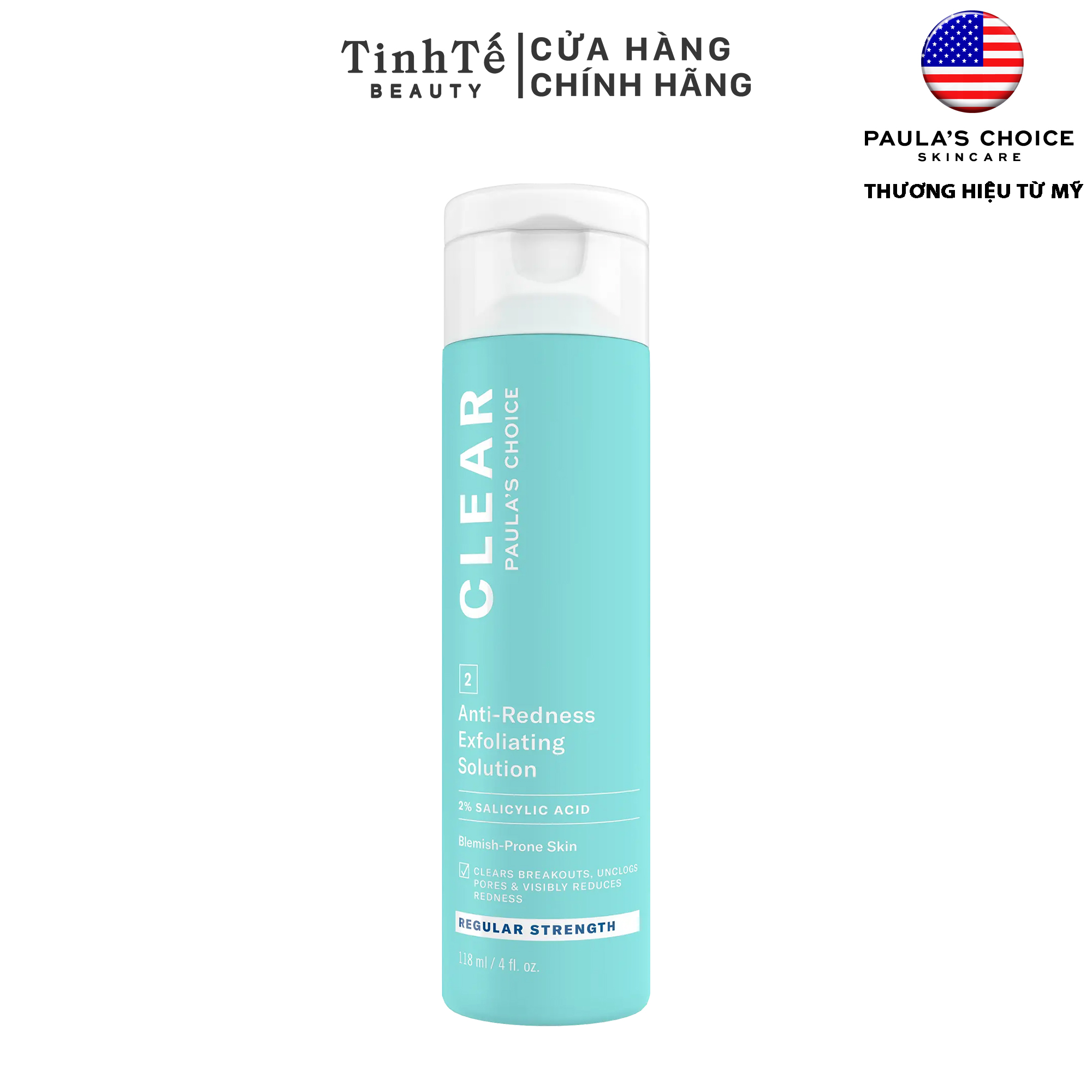 Tinh chất hỗ trợ giảm mụn Paula’s Choice CLEAR Regular Strength Anti-Redness Exfoliating Solution With 2% Salicylic Acid 30/118ml
