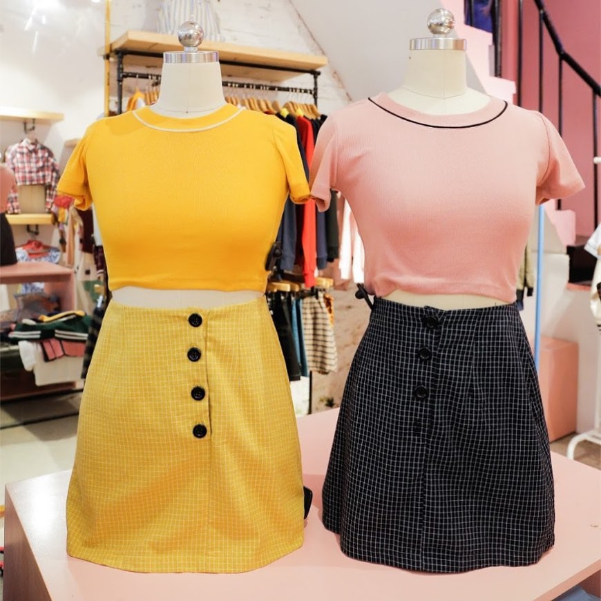 Usthebasic - chân váy plaid buttondown skirt