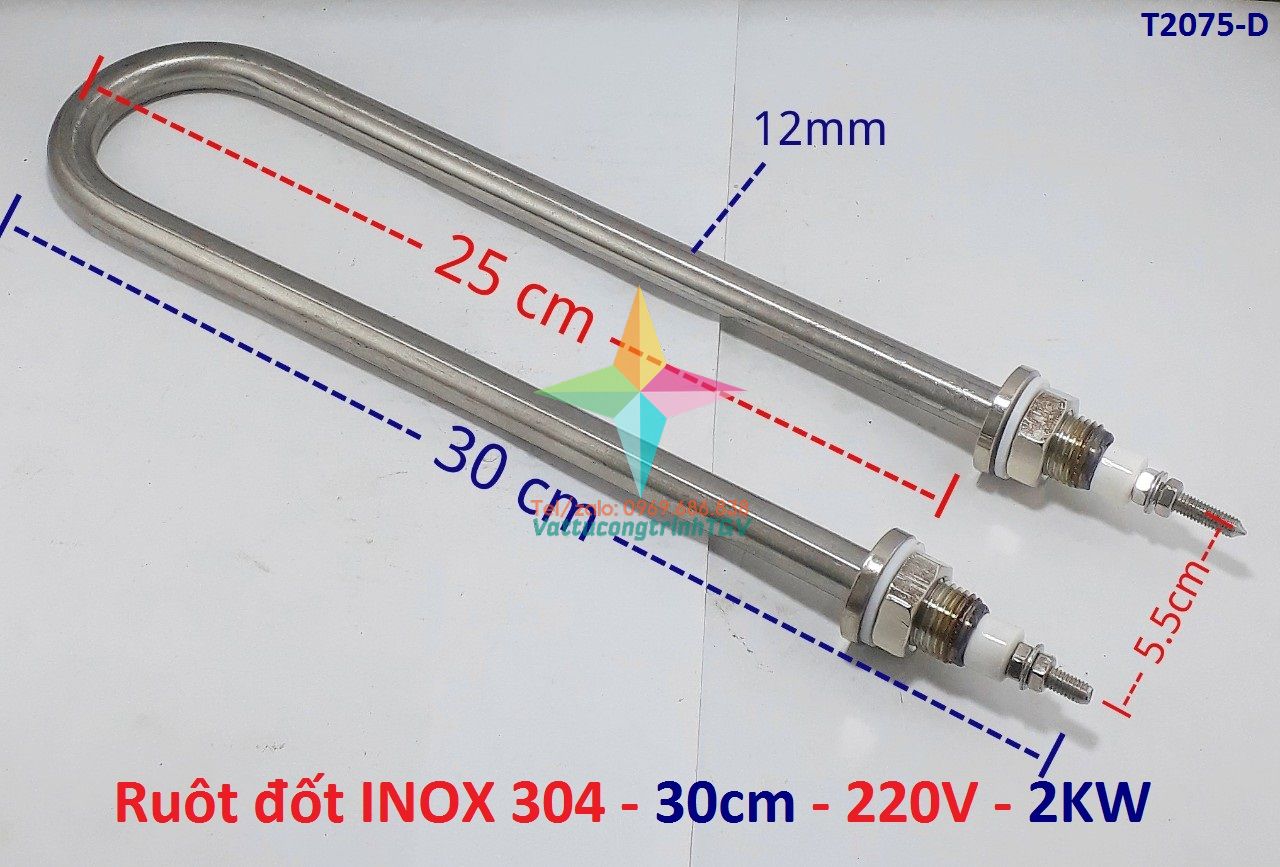 Sợi đốt điện trở nhiệt INOX 304 cho nồi phở 220V-2000W chân thẳng