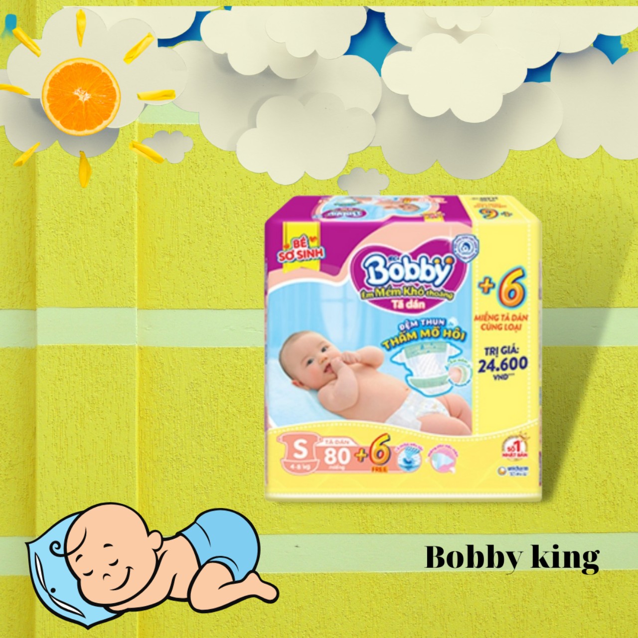 Tã/Bỉm Bobby Dán Super Jumbo S80 (mới)