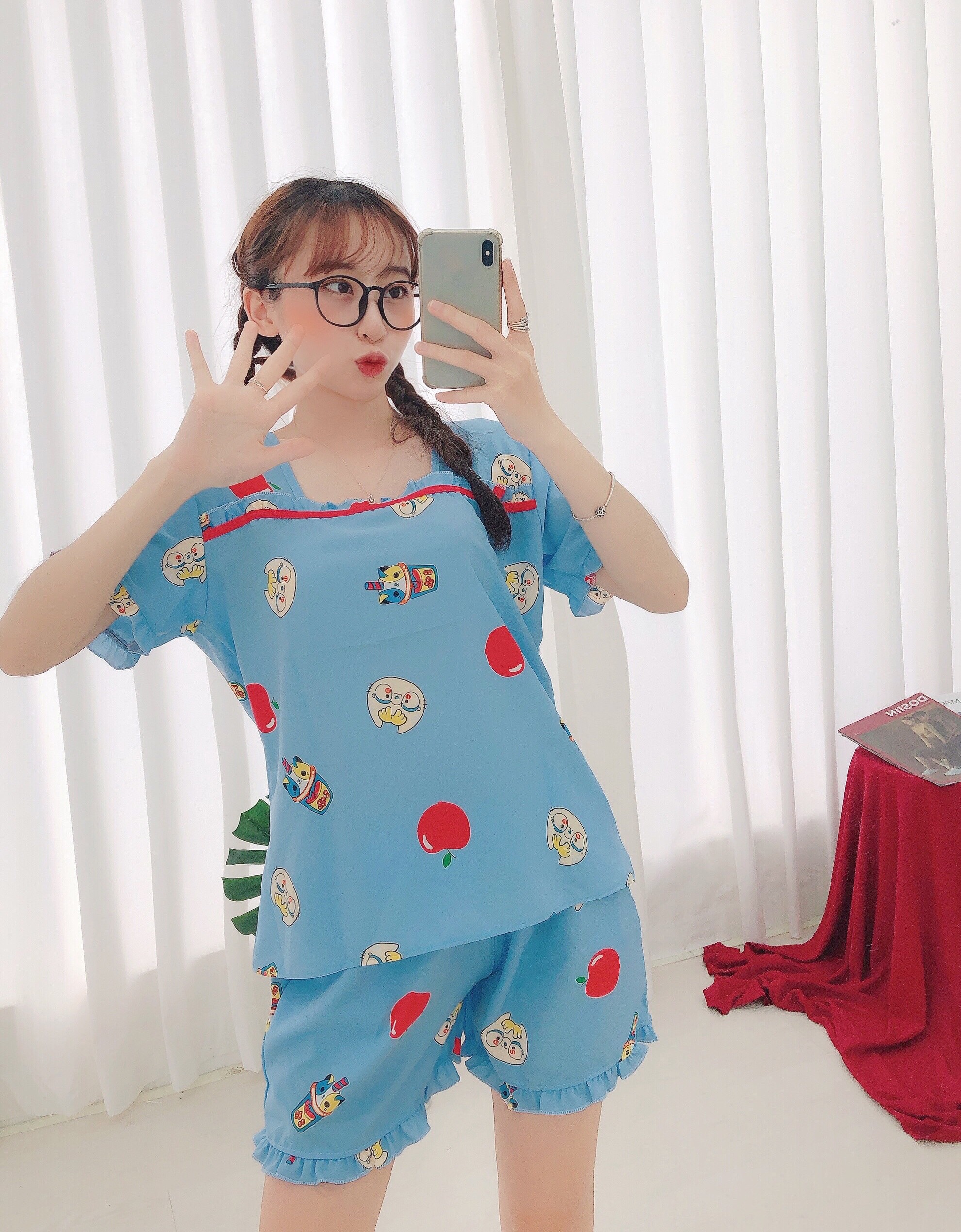 [3 size 46-70kg] Đồ bộ LỤA ĐÙI CỔ VUÔNG PHỐI KẺ MỀM MÁT DỄ THƯƠNG thời trang