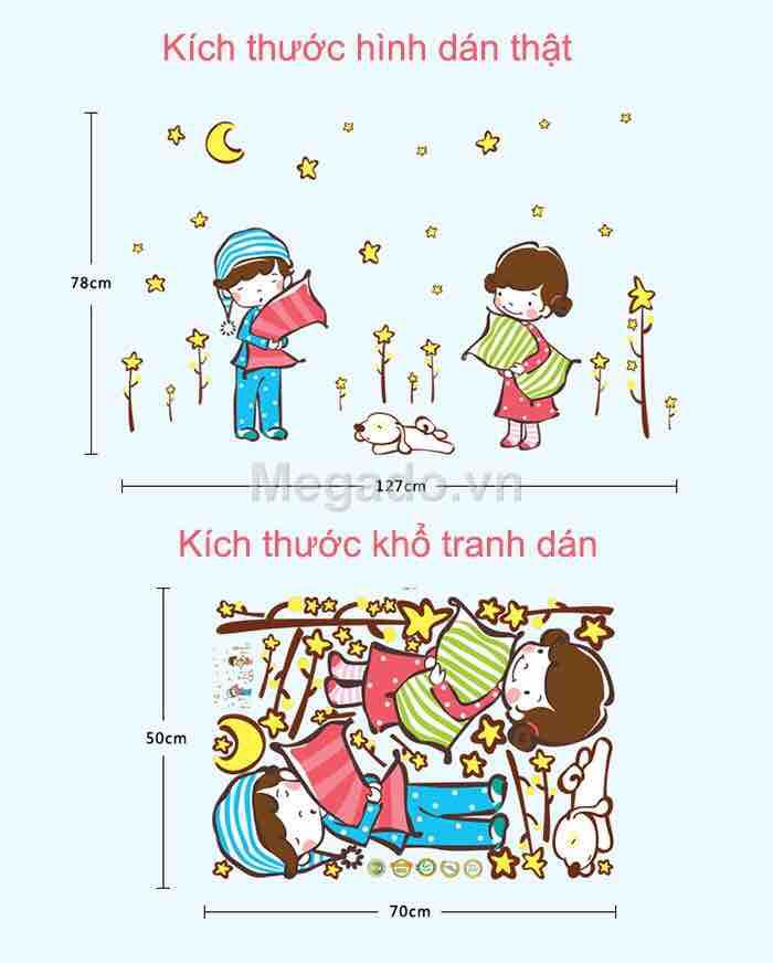 Decal tranh dán tường em bé ôm gối