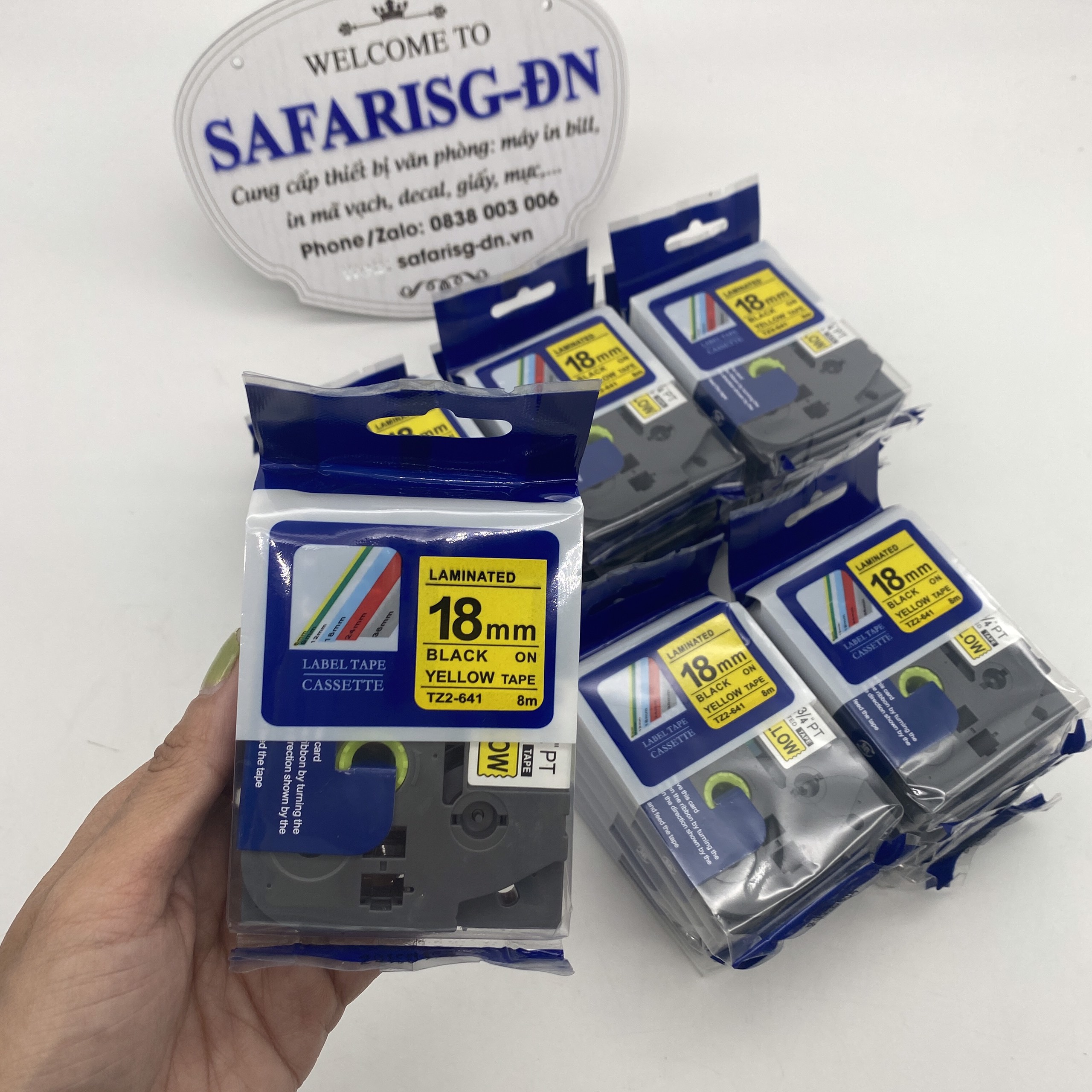 Cuộn băng nhãn 18mm TZ2-641 chữ đen nền vàng cho máy in Brother P-Touch