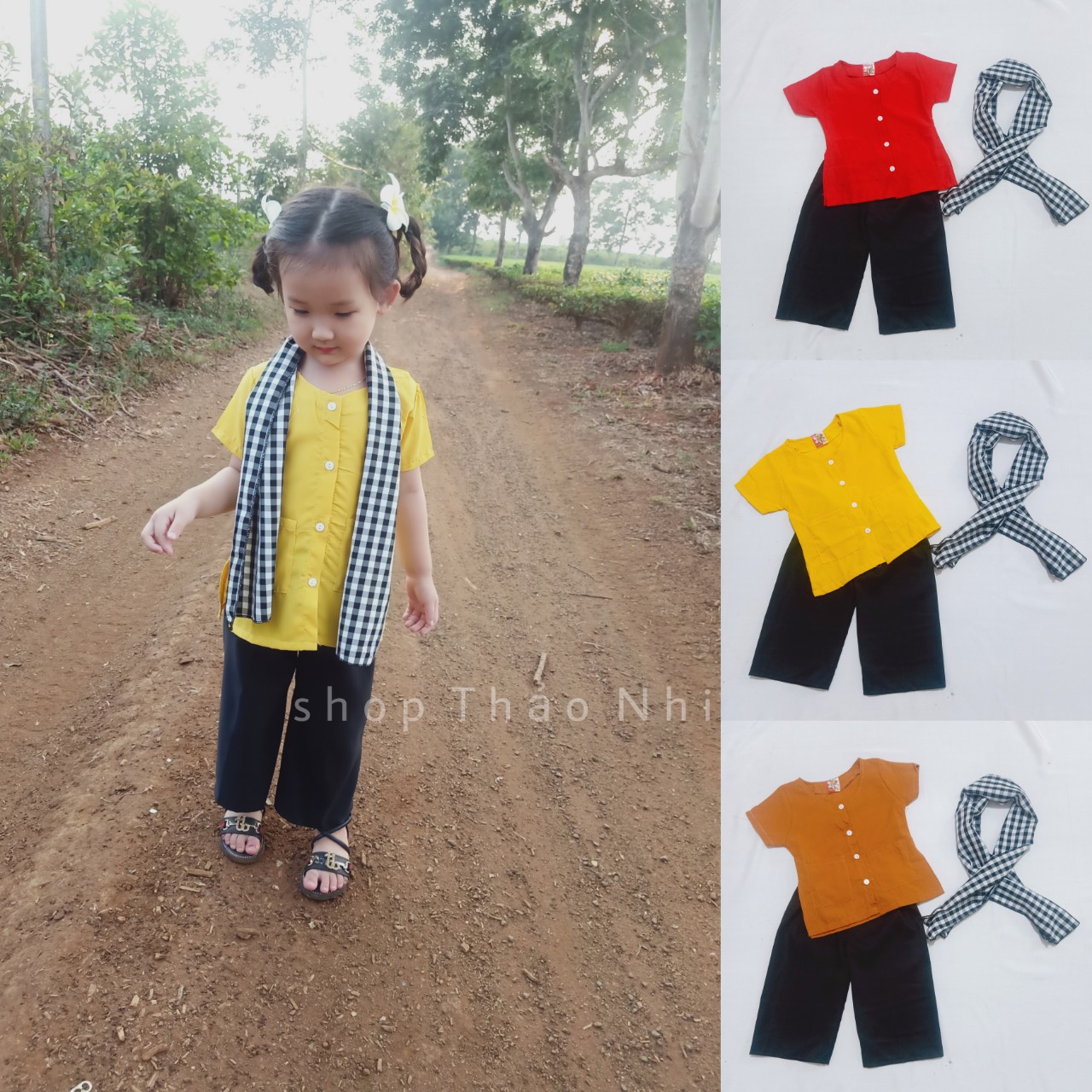 Bộ bà ba tặng kèm khăn rằn cho bé gái
