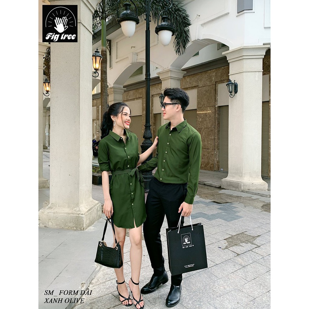 Set áo đôi Fig Tree màu xanh olive ( Nũ thiết kế kiểu dáng dài ) Thời Trang cuốn hút
