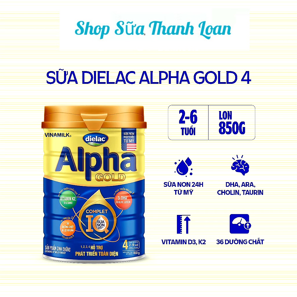 Sữa bột vinamilk dielac alpha gold 4 - hộp thiếc 850g .