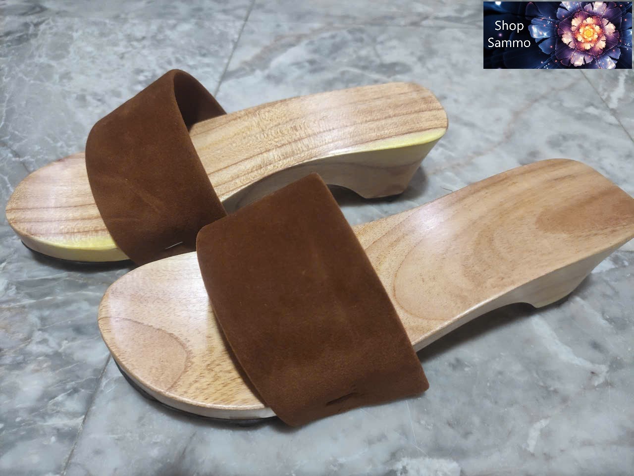 Guốc Gỗ Guốc Mộc Cao 5 Phân Quai Nhung 2 Lớp ( Có đóng thêm đế cao su )