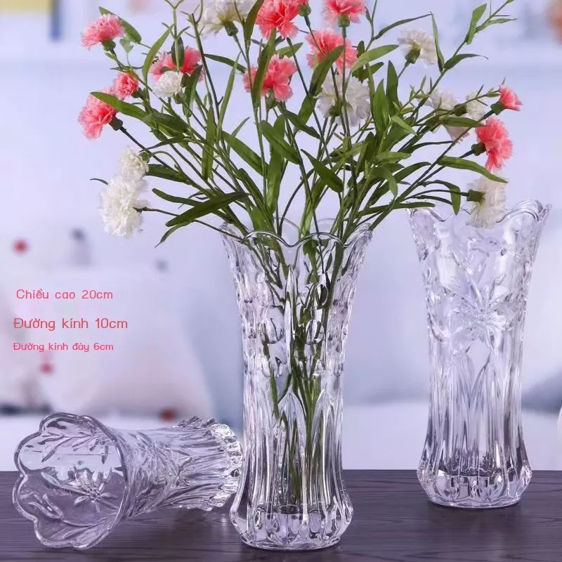 Bình bông lọ hoa thủy tinh cao 20cm trắng trong họa tiết ngẫu nhiên