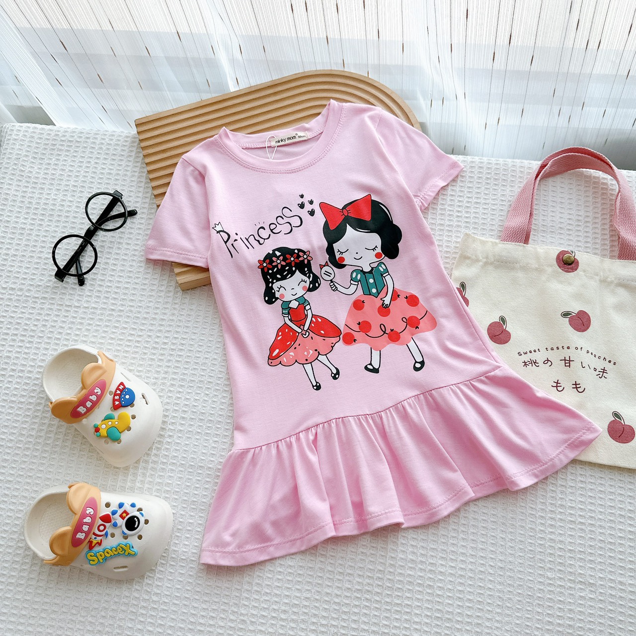 NT169 Váy thun lạnh Minky Mom dáng suông xòe in hoạ tiết dễ thương cho bé gái