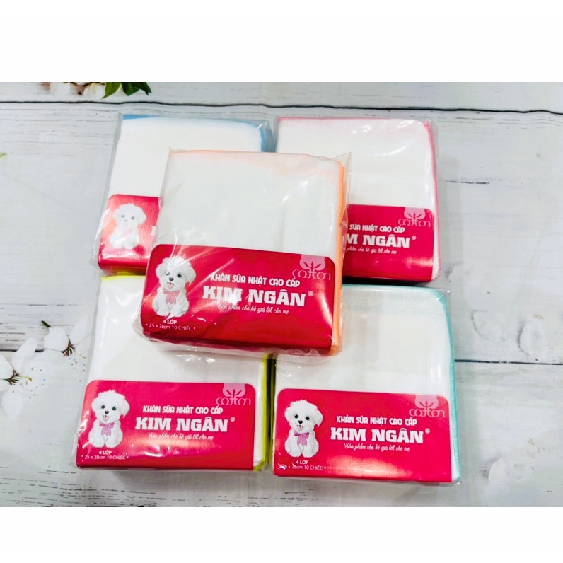 Khăn sữa 4 lớp Kim Ngân, bịch 10 chiếc