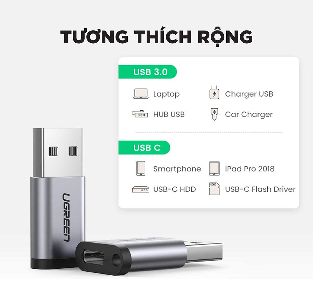 [HCM]Đầu chuyển đổi USB type C cổng cái sang USB 3.0 cổng đực UGREEN US204 US276