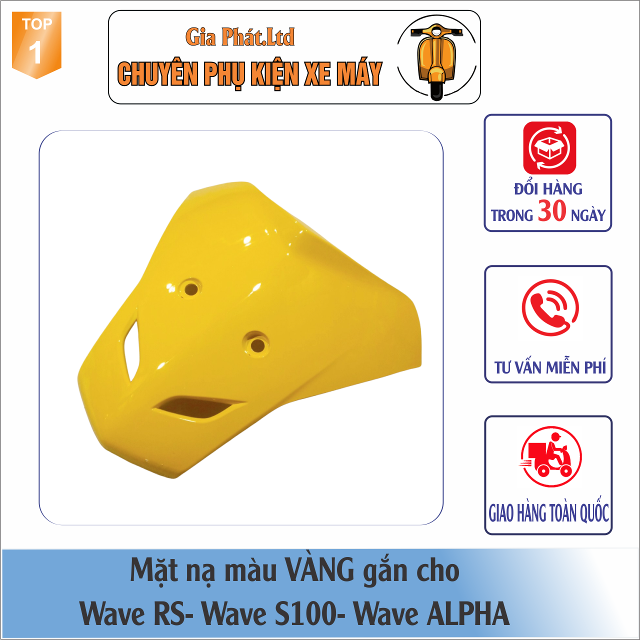 Mặt Nạ màu VÀNG gắn xe Wave Alpha , Wave RS, Wave S100 đời 2006-2016 nhựa ABS cao cấp -LZD-GP-2347