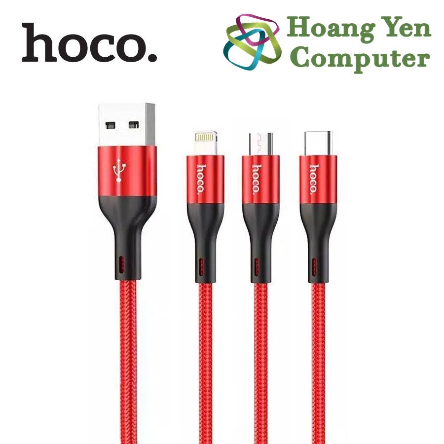 Cáp Sạc Hoco X2 Max 3 Đầu IPhone - Micro Usb - Type C Dây Dù Chống Đứt Dài 1M - BH 6 Tháng 1 đổi 1 (MÀU SẮC NGẪU NHIÊN)