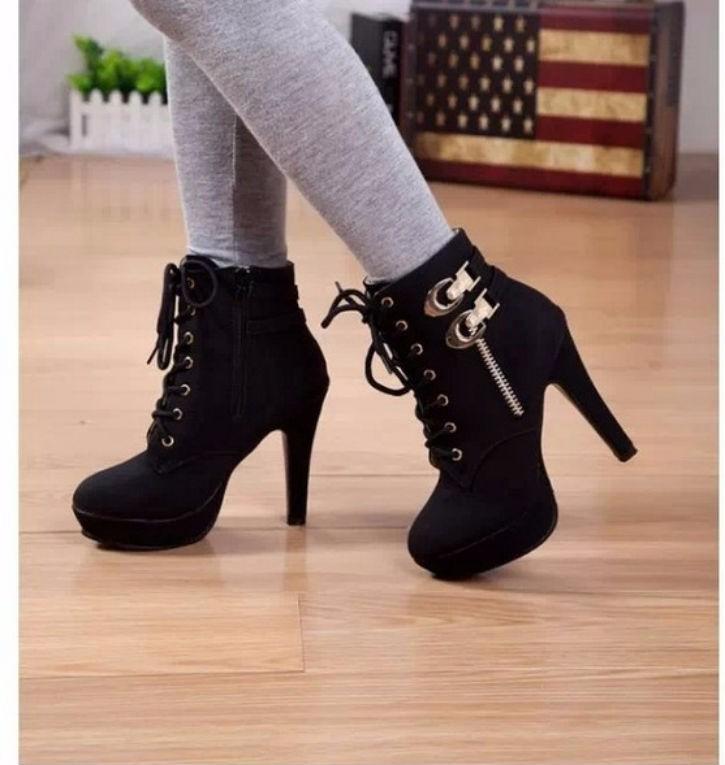 Giầy  boot cao gót thắt dây korea