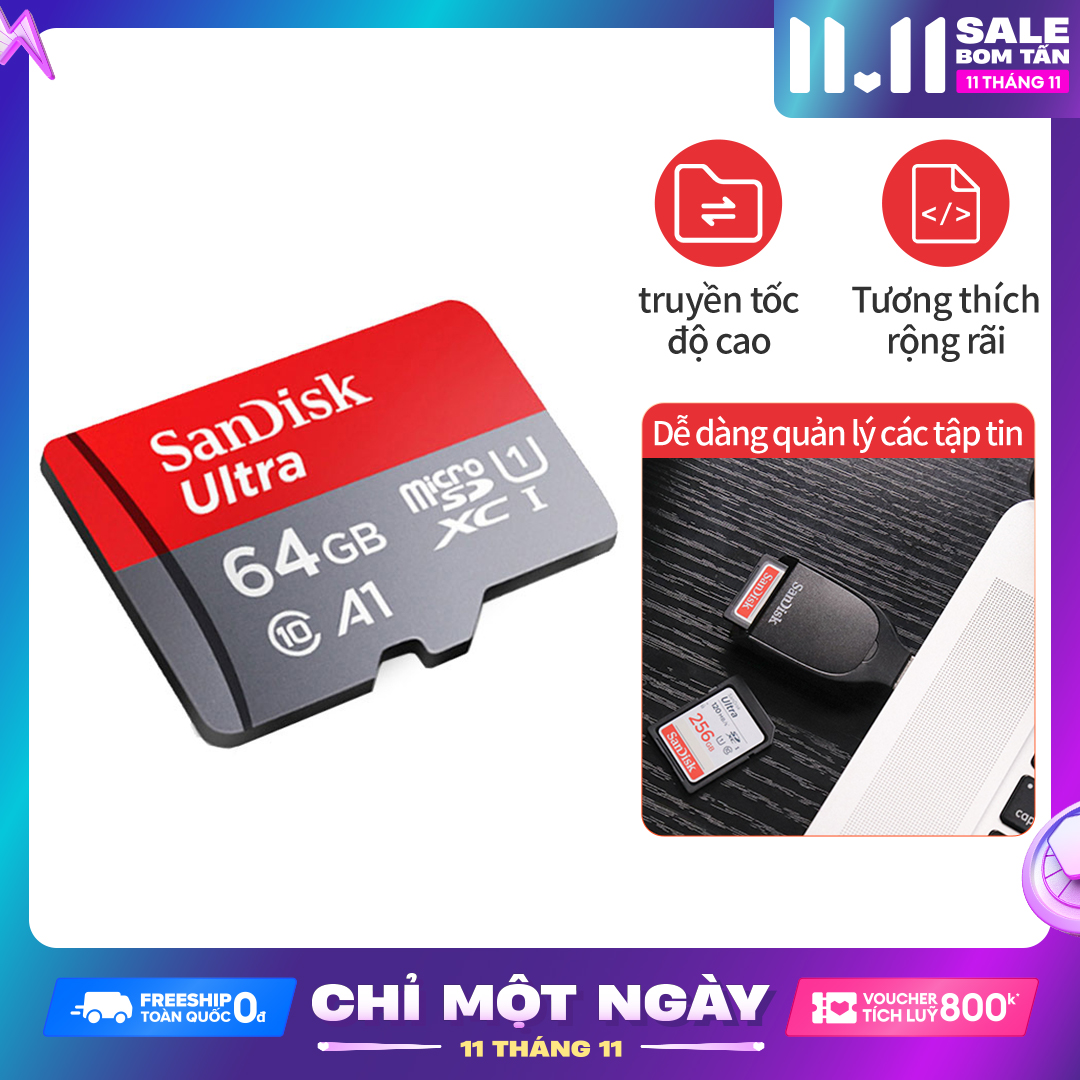 Thẻ SanDisk Micro SD Class 10 Thẻ 32gb 64G A1 Thẻ Nhớ Micro TF Flash SDXC