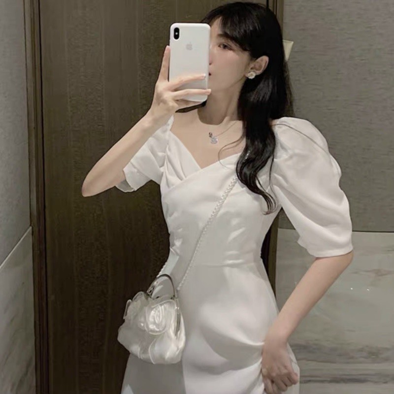 ĐẦM TRẮNG TAY PHỒNG, THẮT EO (có ảnh thật) MS121