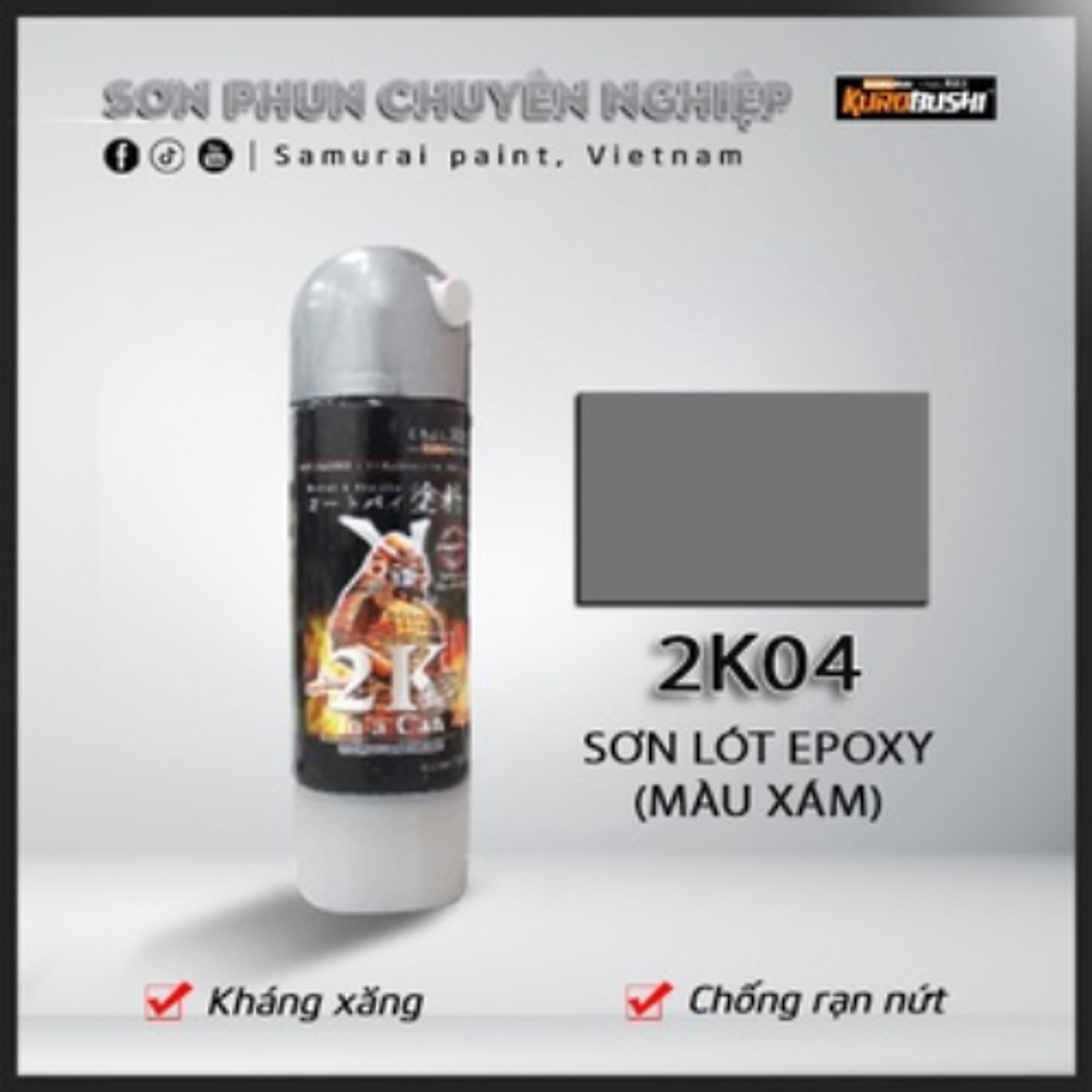 Sơn xịt Samurai Chính Hãng màu Xám Lót Epoxy - 2K04 (màu xám)