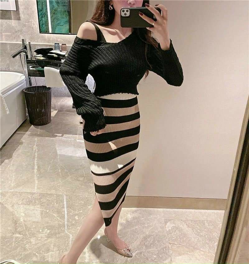 set len đầm kèm áo khoác rời cao cấp