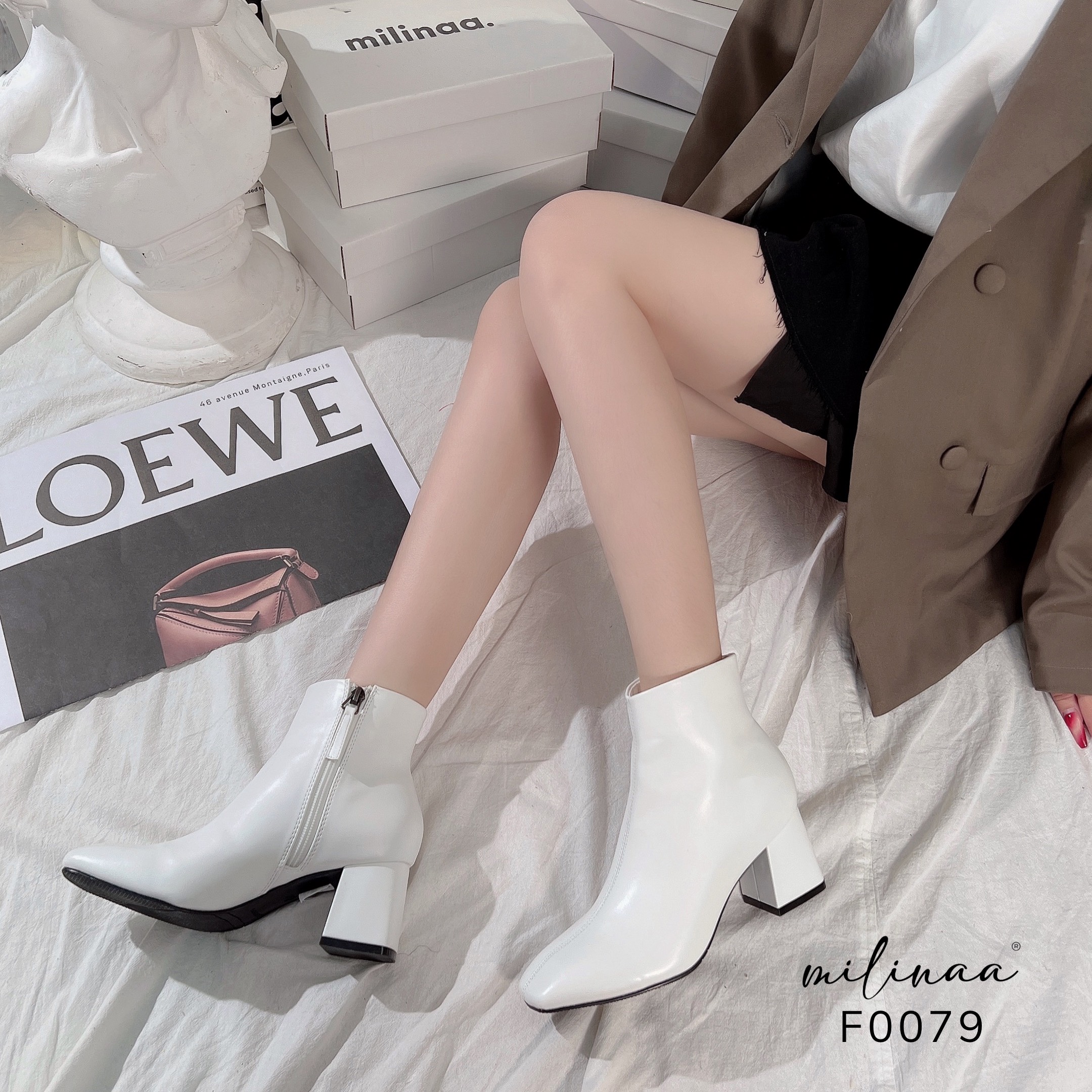 BOOTS DA MỀM GÓT VUÔNG KÉO TRONG F0079