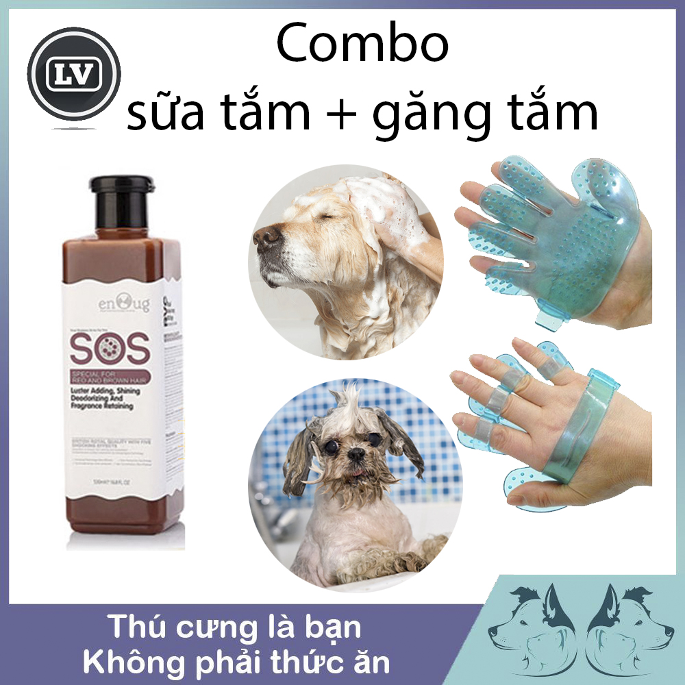 Combo Sữa Tắm SOS Cho Chó Lông Màu Nâu Đỏ 530ml Và Găng Tay Tắm Phụ Kiện Thú Cưng Long Vũ