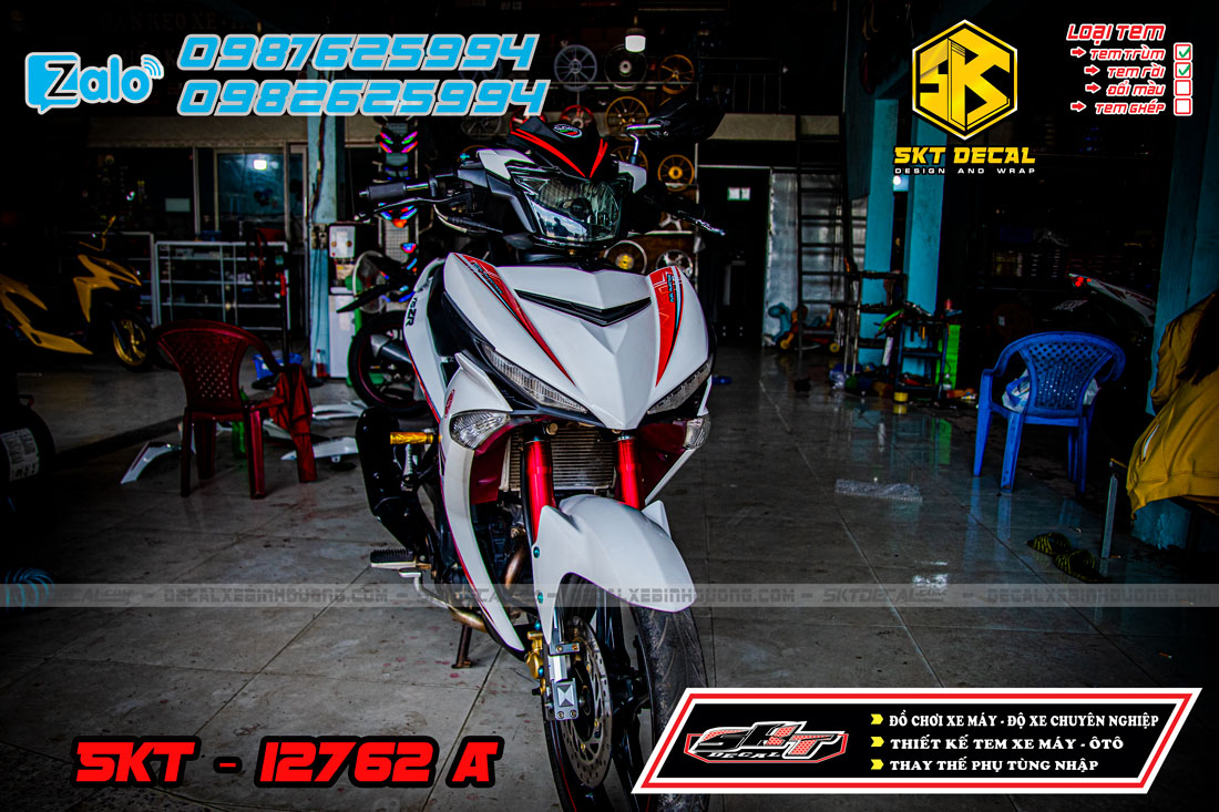 tem rời xe exciter 150 trắng đỏ mx king