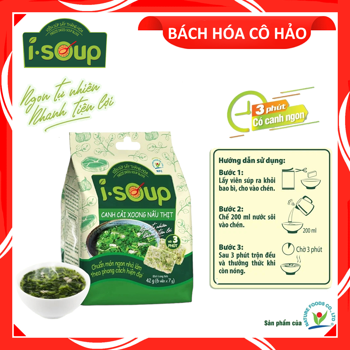 CANH CẢI XOONG NẤU THỊT WATERCRESS SOUP WITH PORK ISOUP 42 GRAM