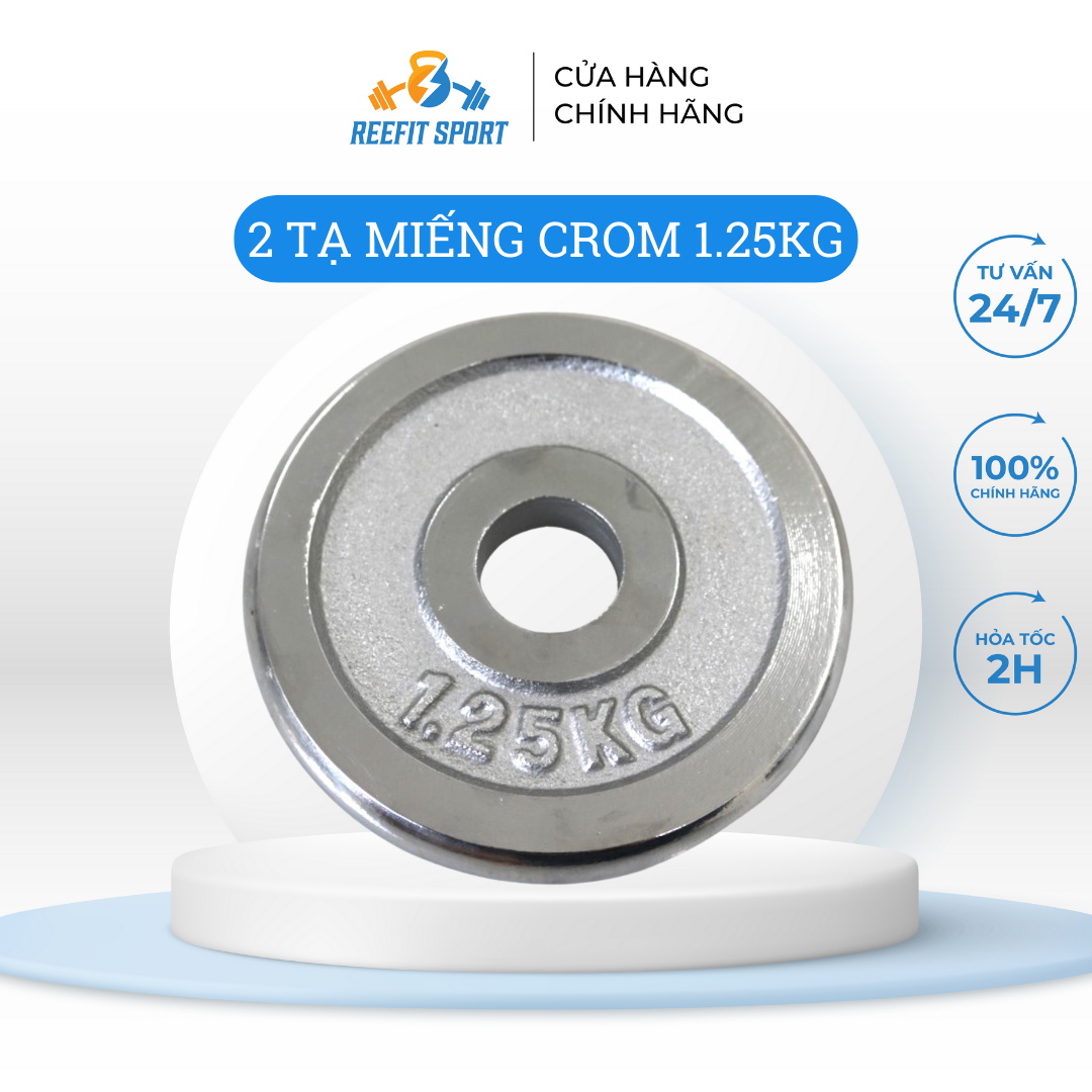 Bộ 2 tạ miếng tạ bánh tạ đĩa tạ gắn đòn crôm Reefit 1.25kg