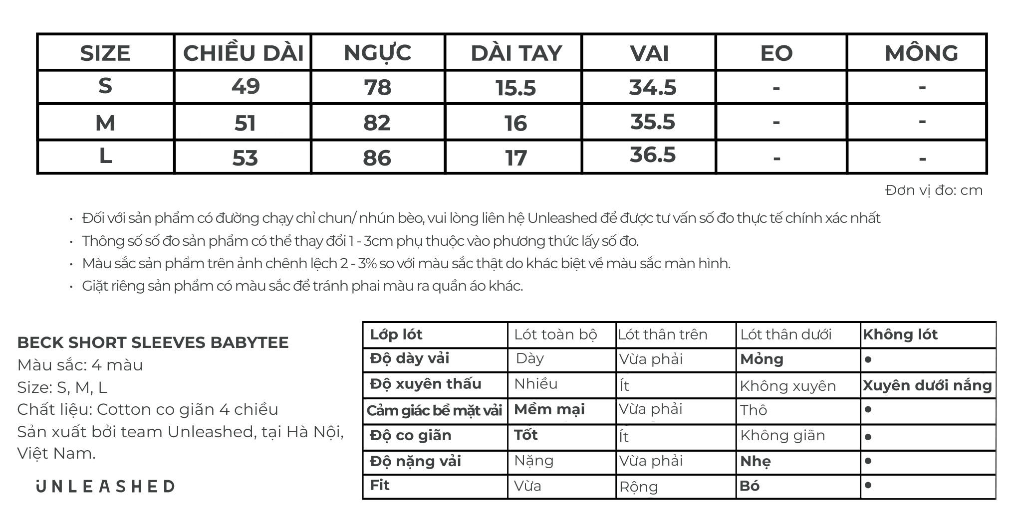 Áo thun babytee cộc tay cotton co giãn 4 chiều Unleashedvn BECK SHORT SLEEVES BABYTEE