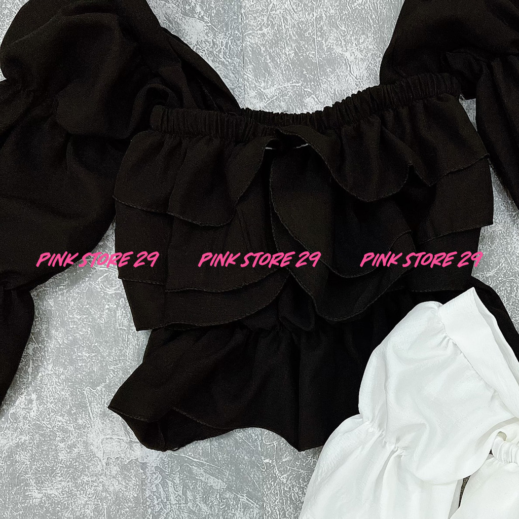 Áo kiểu croptop cổ vuông tay phồng PINKSTORE29 kiểu bánh bèo A5359