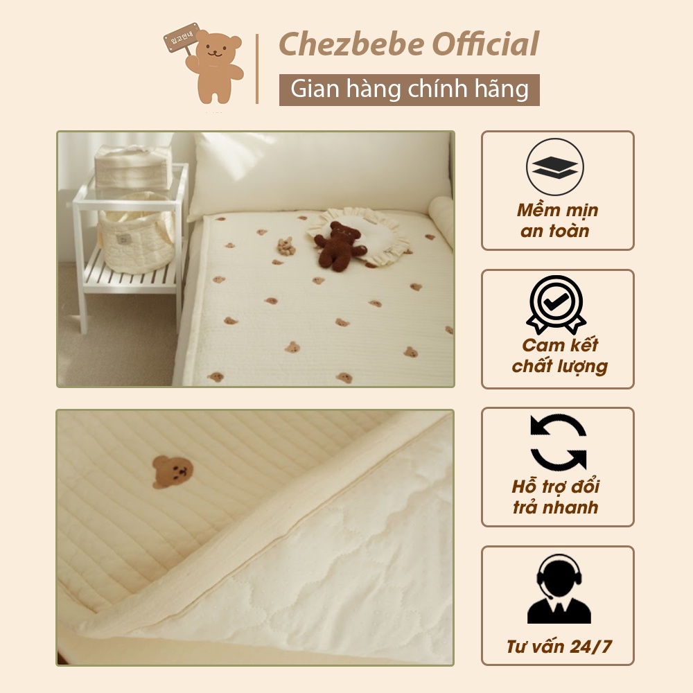 Thảm Cotton quilt Chezbebe gấu 130x90 Hàn Quốc _ Chính hãng