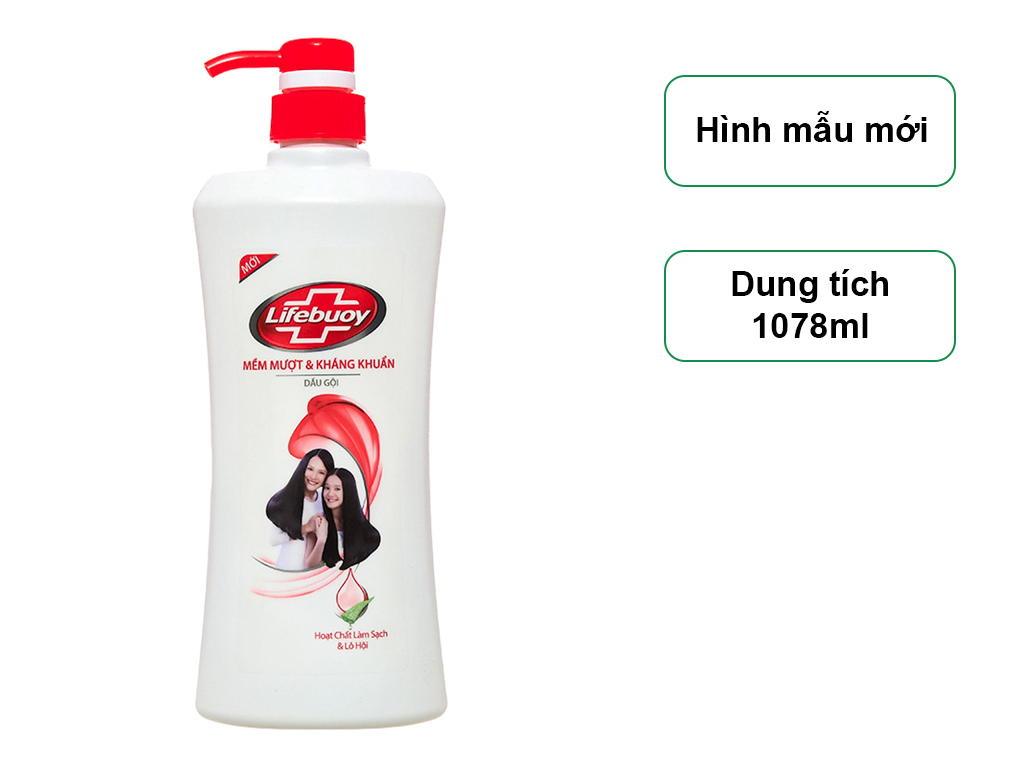 ( mẫu mới - kháng khuẩn - chai viền đỏ) Dầu gội Lifebuoy tóc mềm mượt 621ml