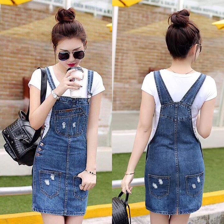 Đầm Yếm Jean Lụa Nữ Wash Cào Đáng Yêu