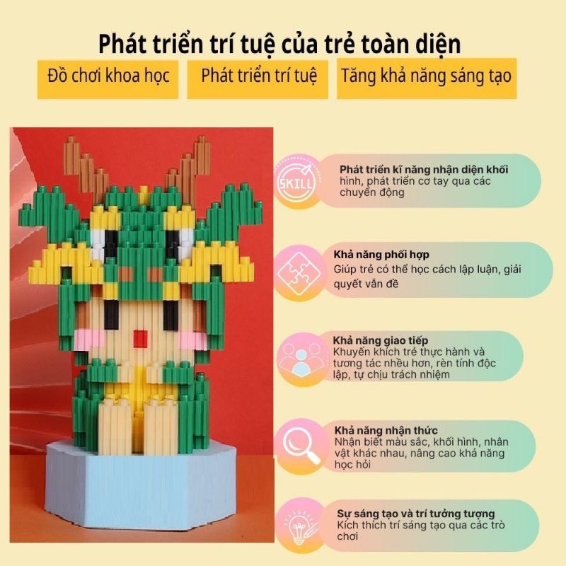 Mô hình lắp ráp lego mini 3d 12 con giáp