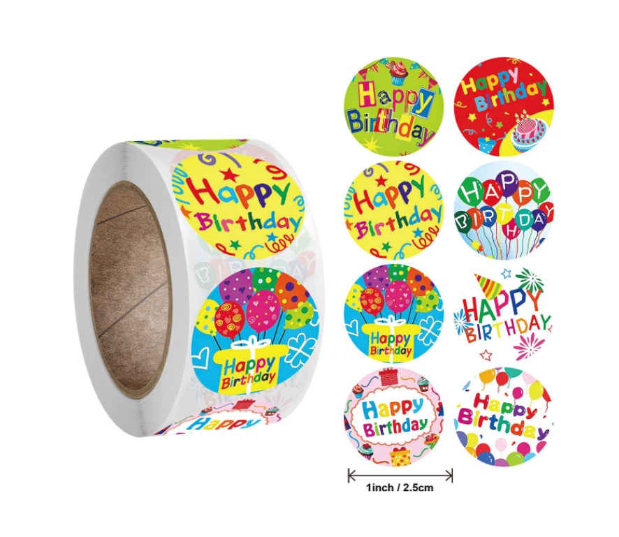 Cuộn 500 stick STICKER HAPPY BIRTHDAY Nhãn dán sinh nhật STICK059