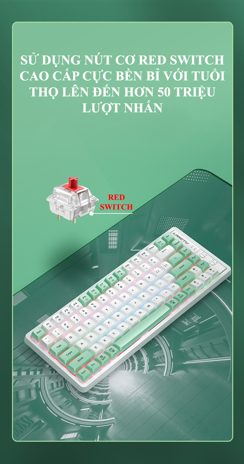 (TẶNG KÈM LÓT CHUỘT 80x30) Bàn phím cơ red switch (Golden) LANGTU GK85 kết nối có dây với nhiều chế độ đèn led và có hotswap thay switch