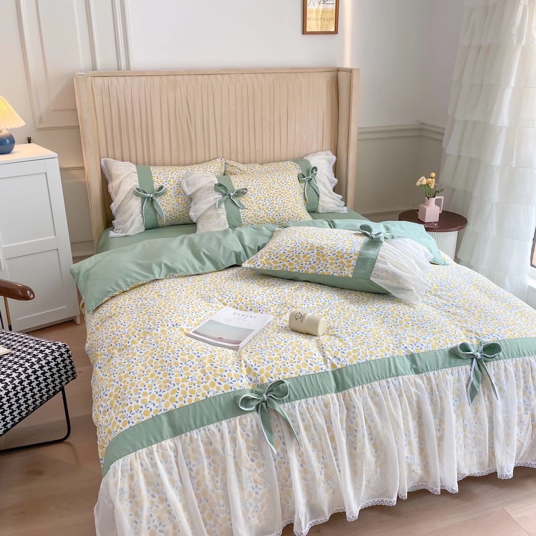 Bộ chăn ga cotton viền bèo