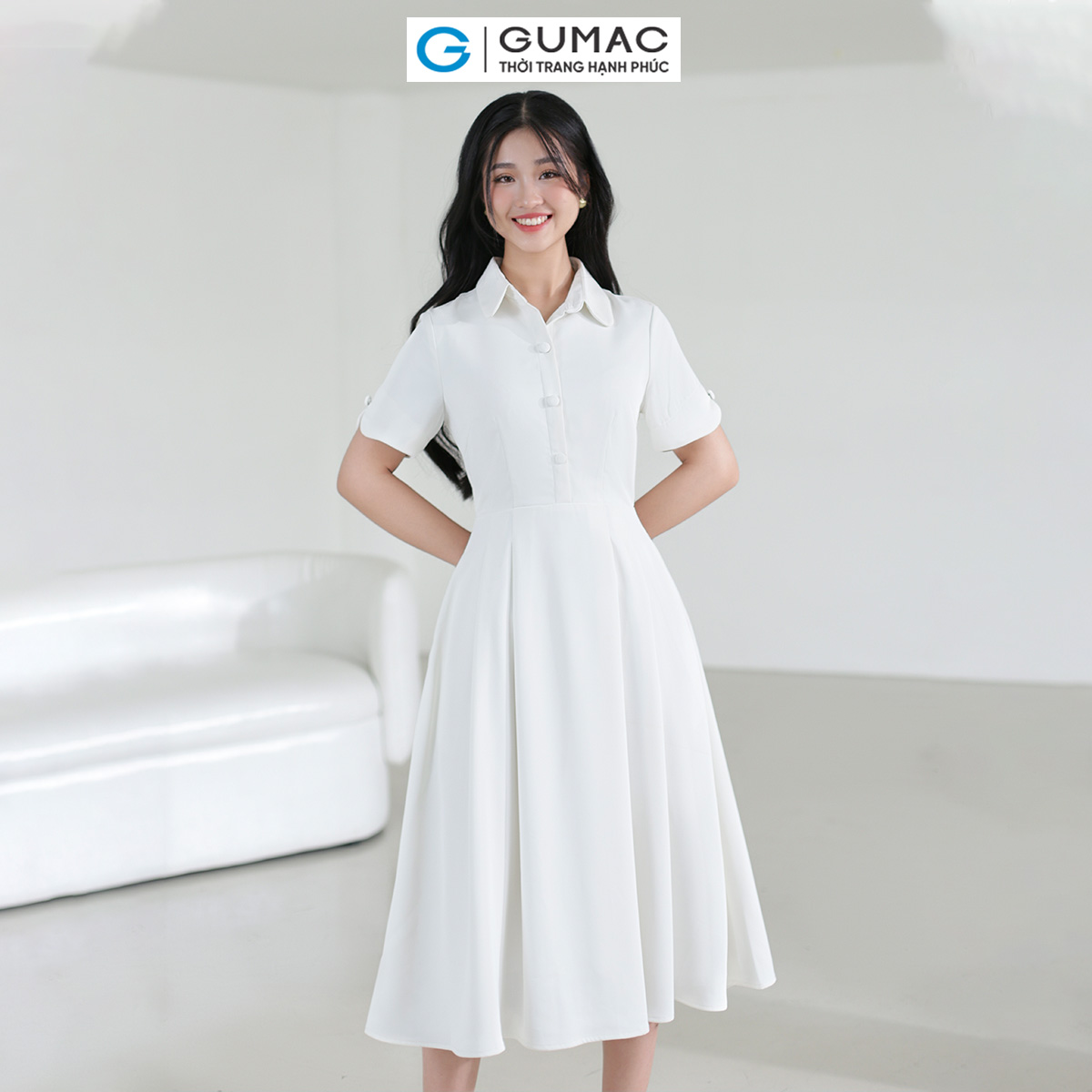 Đầm nữ A xòe xếp ly thời trang GUMAC DE03043
