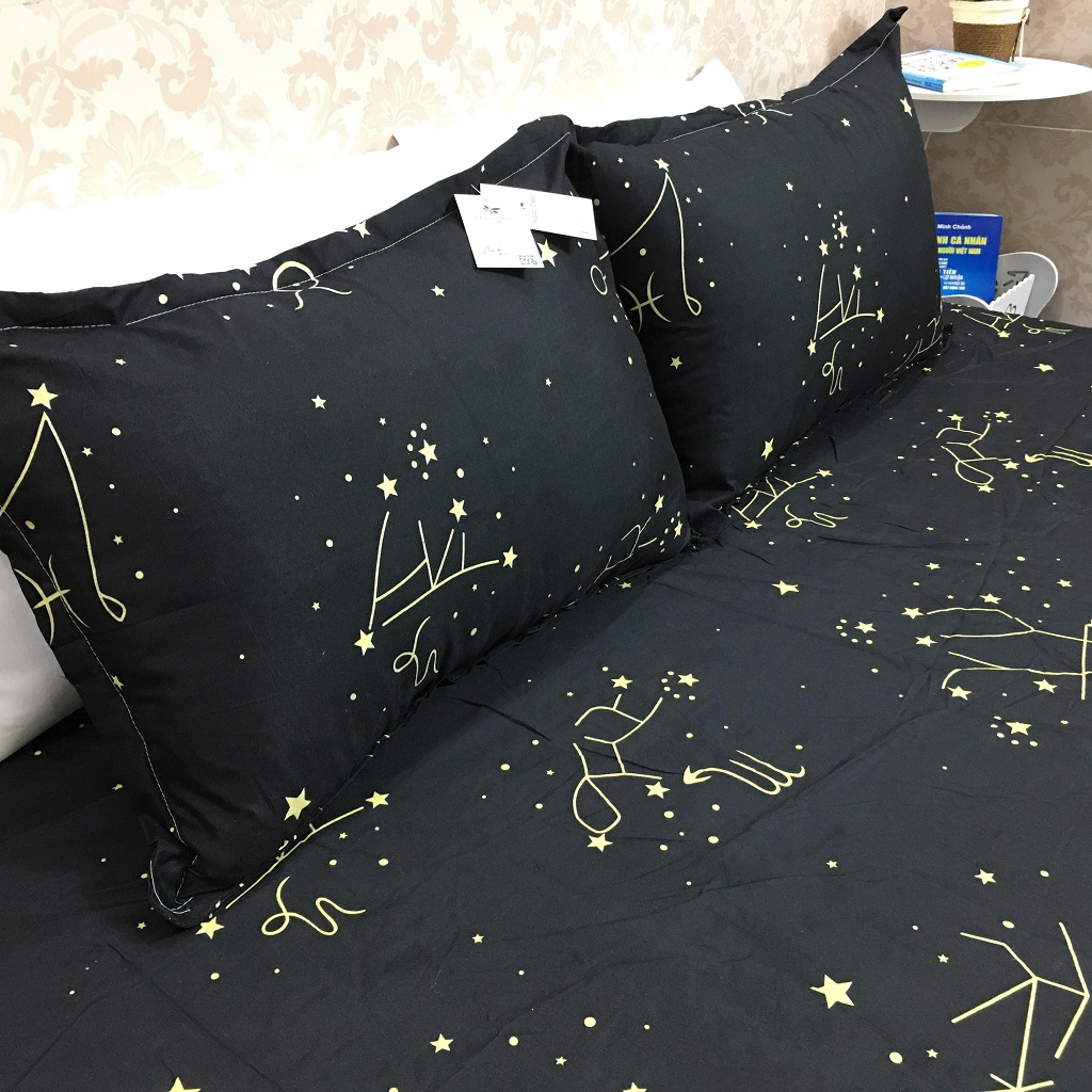 Bộ ga gối 4 món poly cotton (1 ga giường + 2 vỏ gối + 1 vỏ gối ôm) mẫu Cung Hoàng Đạo