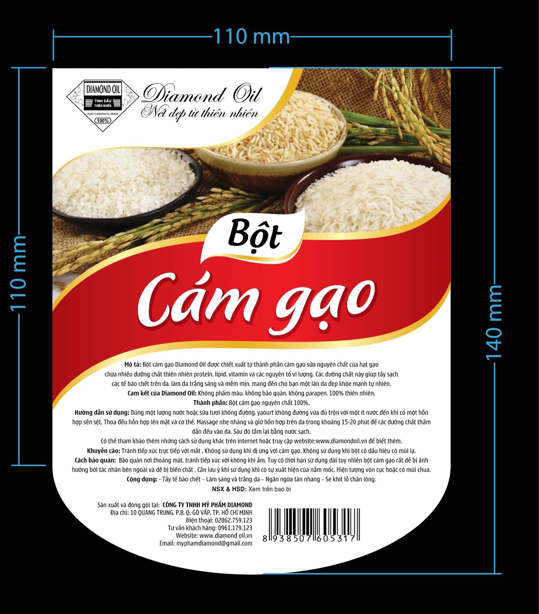 [HCM]Tinh bột cám gạo Diamond Oil túi 100 gr
