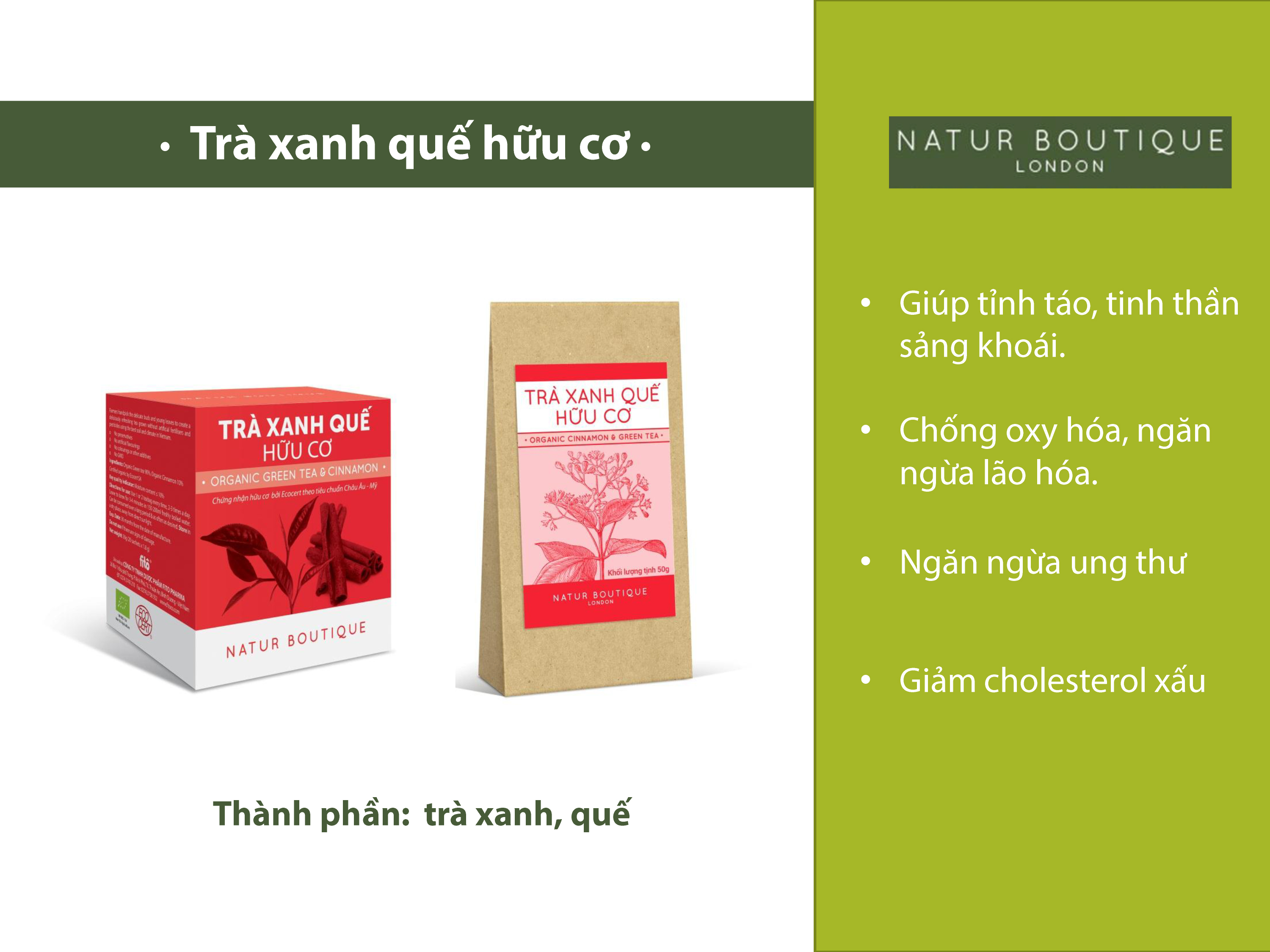 [HCM]Trà xanh quế thô hữu cơ 50gr (Organic Raw Cinnamon & Green Tea  50gr)