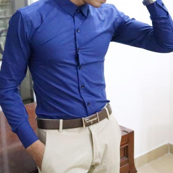 Áo Sơ mi nam Xanh Dương chống nhăn, Sơ mi nam loại đẹp dáng ôm