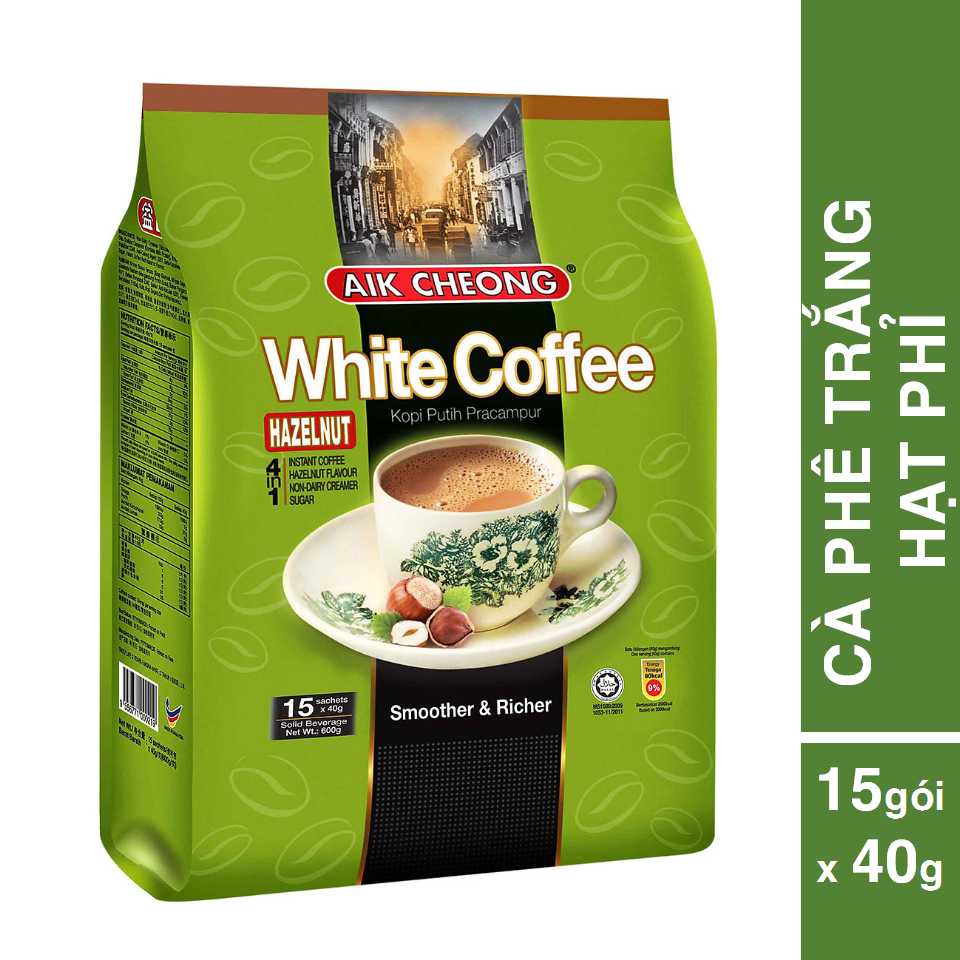Cà Phê Trắng Hạt Phỉ 4 Trong 1 Aik Cheong Malaysia - White Coffee Hazelnut (15 Gói x 40g)