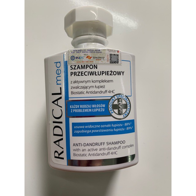 Dầu Gội Làm Sạch Và Ngăn Ngừa Gàu Radical Med Anti Dandruff Shampoo 300ml