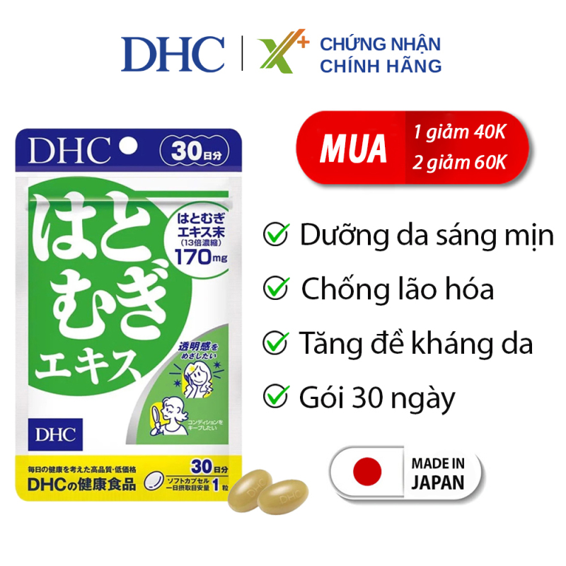 Viên uống trắng da DHC Nhật Bản Adlay Extract thực phẩm chức năng giúp dưỡng ẩm da, giảm thâm, tăng cường đề kháng da có vitamin E 30 ngày XP-DHC-ADL302